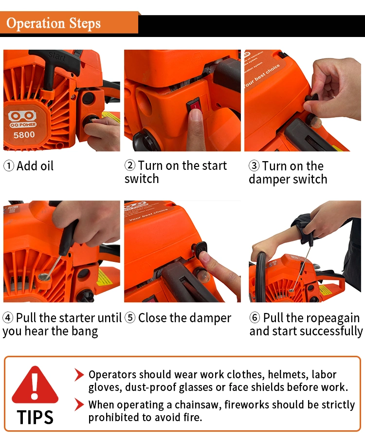 58cc Gasoline Chain Saw Petrol Chainsaw with CE GS Certification